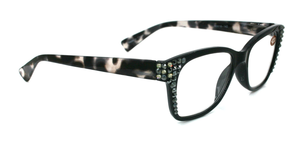 Madison Square, (Bling) Reading Glasses 4 Women W (Black Diamond, Hematite)Genuine European Crystals.+1.5..+3  NY Fifth Avenue (Wide frame)