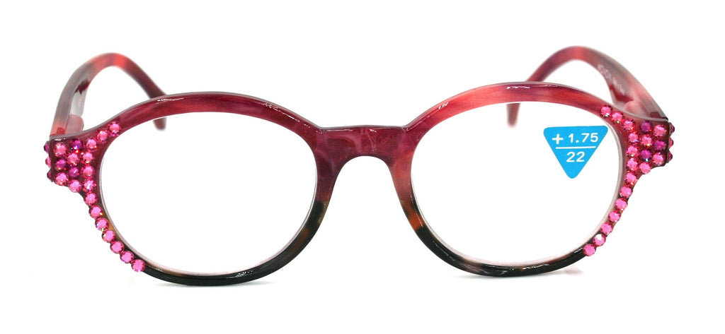 Citlalli, (Bling) Round Women Reading Glasses W (Light Rose, Rose) Genuine European Crystals (Pink, Brown) Circle. NY Fifth Avenue