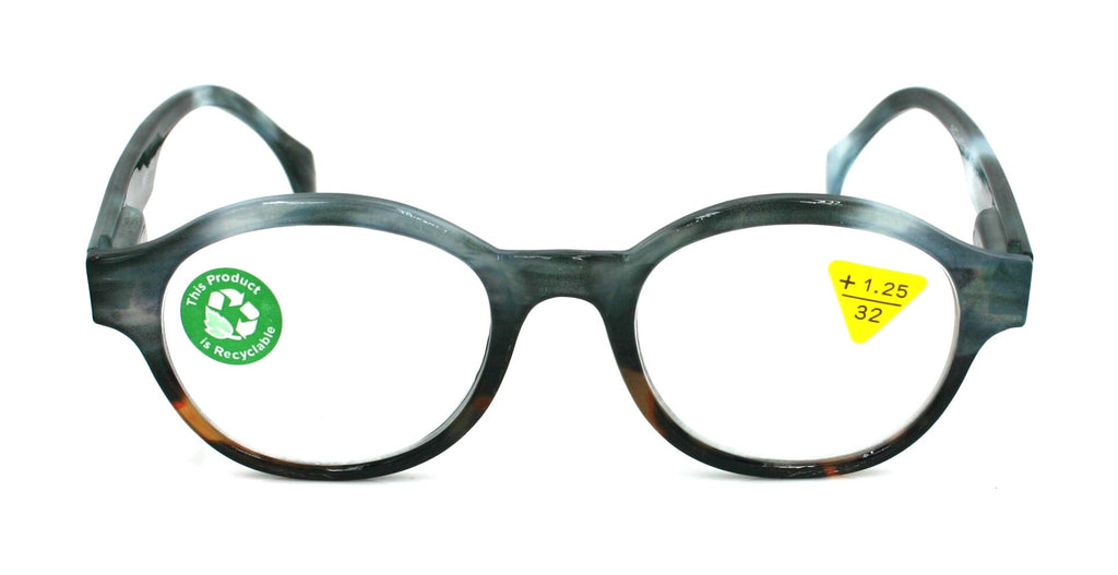 Citlalli, (Premium) Reading Glasses, Round Frame  +1.25 .. +3 Magnifying Eyeglasses (Marble Blue) Circle Style. NY Fifth Avenue