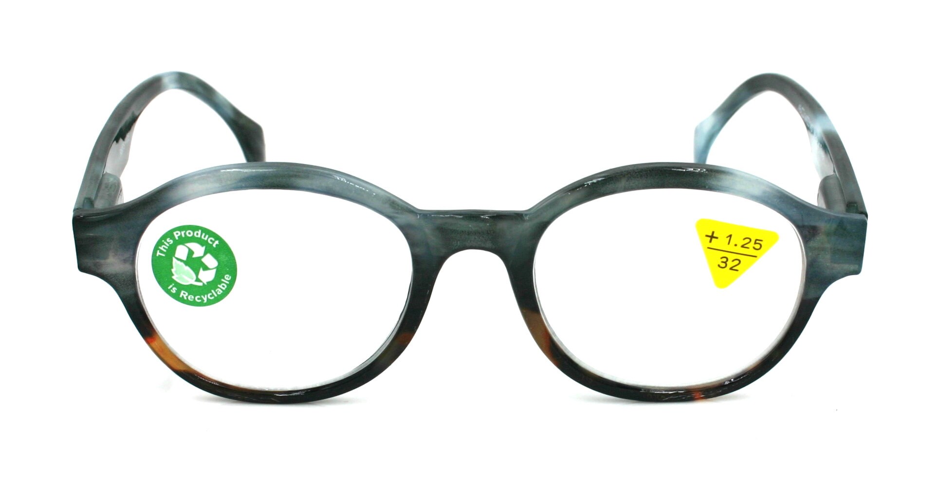 Citlalli, (Premium) Reading Glasses, Round Frame  +1.25 .. +3 Magnifying Eyeglasses (Marble Blue) Circle Style. NY Fifth Avenue