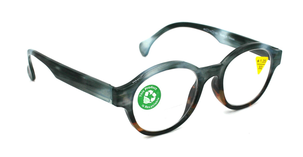 Citlalli, (Premium) Reading Glasses, Round Frame  +1.25 .. +3 Magnifying Eyeglasses (Marble Blue) Circle Style. NY Fifth Avenue