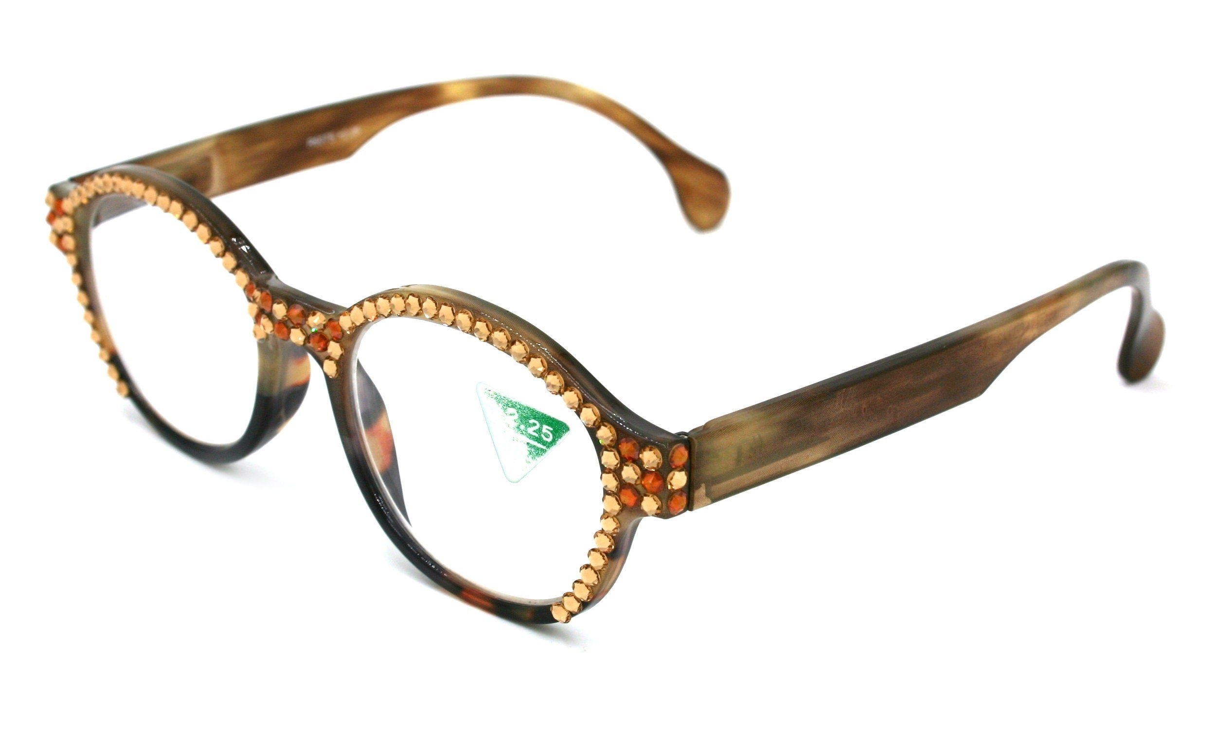 Citlalli, (Bling) Round Women Reading Glasses W (L. Colorado, Cooper) Genuine European Crystals (Marble Brown) NY Fifth Avenue