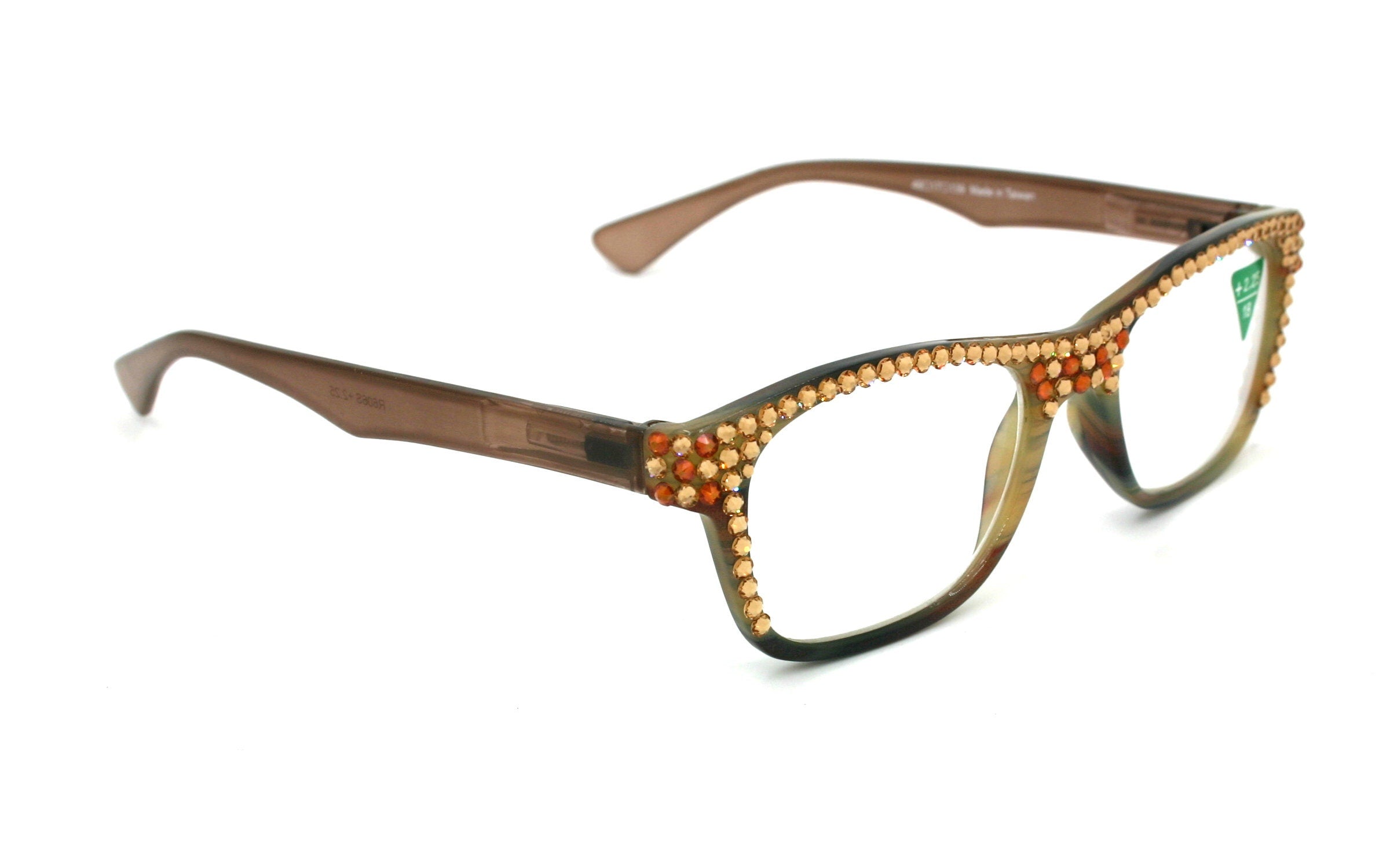 Kelly, (Bling) Women Reading Glasses W (Full Top) ( Cooper, Light Colorado)Genuine European Crystals. +1.25 to +3,  Square, NY Fifth Avenue.