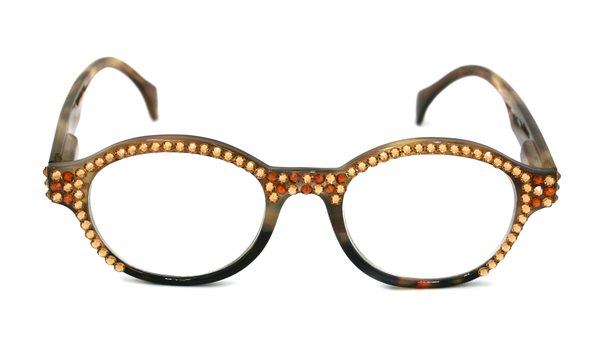 Citlalli, (Bling) Round Women Reading Glasses W (L. Colorado, Cooper) Genuine European Crystals (Marble Brown) NY Fifth Avenue