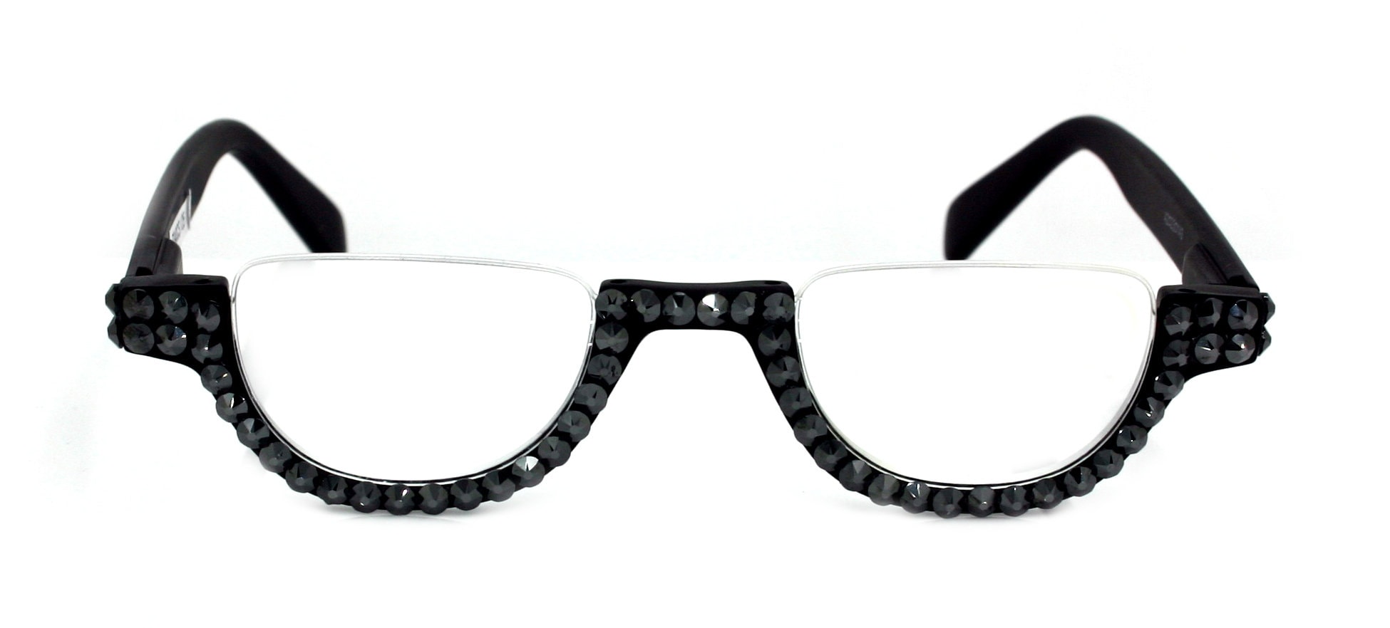 Half Moon, (Bling) Woman Reading Glasses Adorned W (Hematite) Genuine European Crystals Reader +1.25 +1.50... +4  Frame, NY Fifth Avenue.