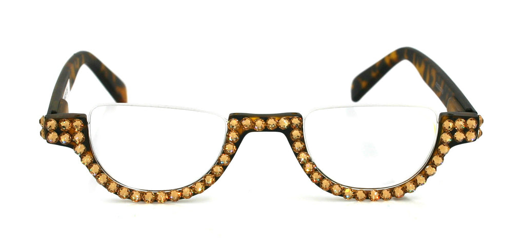 Half Moon, (Bling) Woman Reading Glasses W (Light Colorado) Genuine European Crystals  Reader Magnifying, +1.25..+4  NY Fifth Avenue