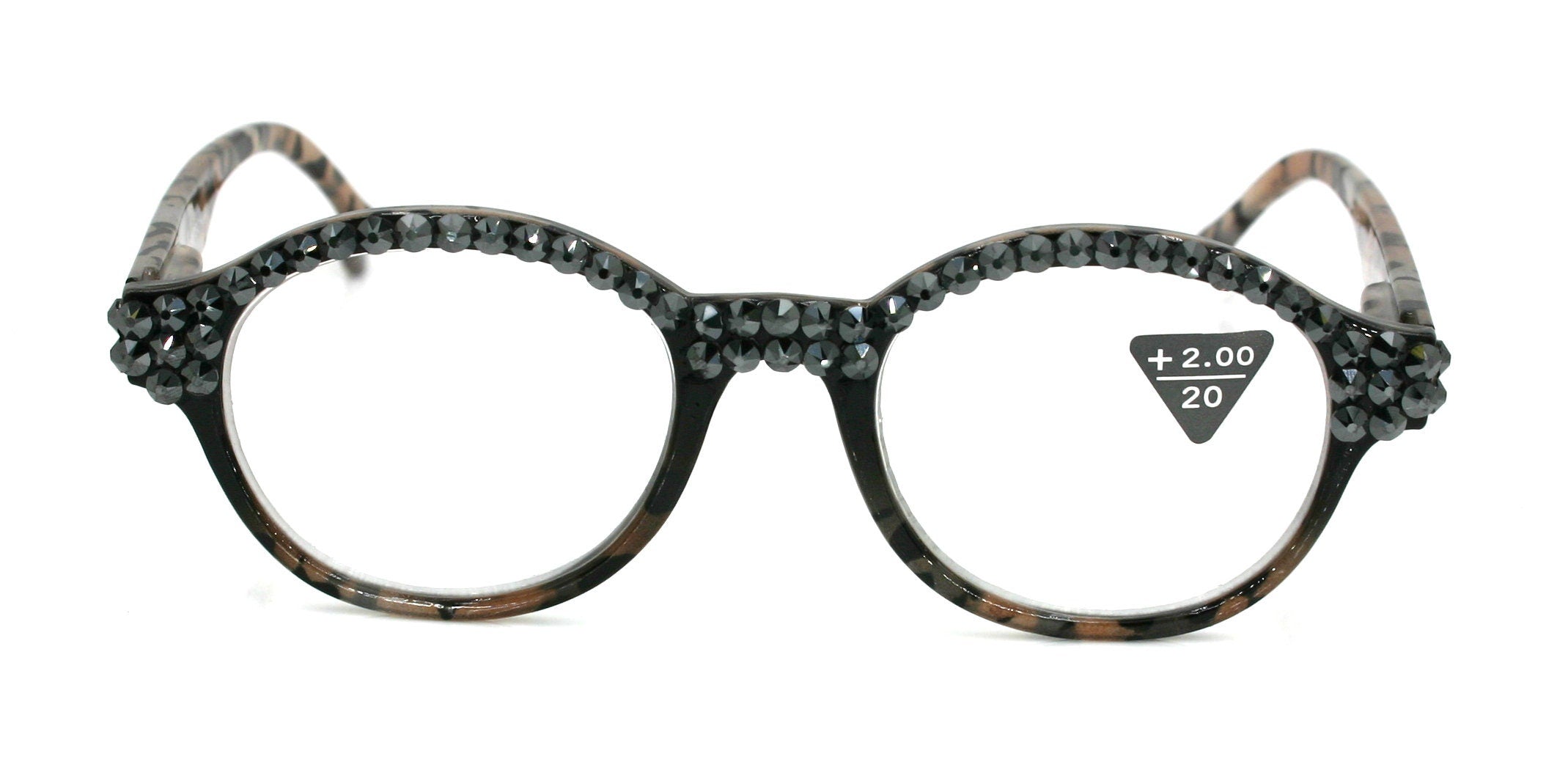 Malinalli, (Bling) Women Reading Glasses W  (Hematite) Genuine European Crystals (Black, Tortoise Brown) Round Circle. NY Fifth Avenue