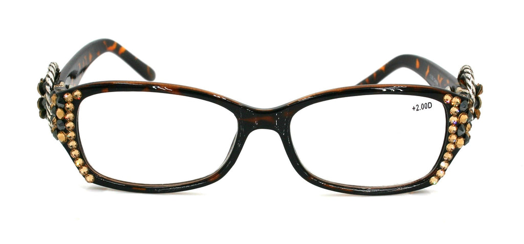 The Medallion, (Bling) Women Reading Glasses W (Hematite, L. Colorado) Genuine European Crystals (Tortoise Brown)  Concho. NY Fifth Avenue.