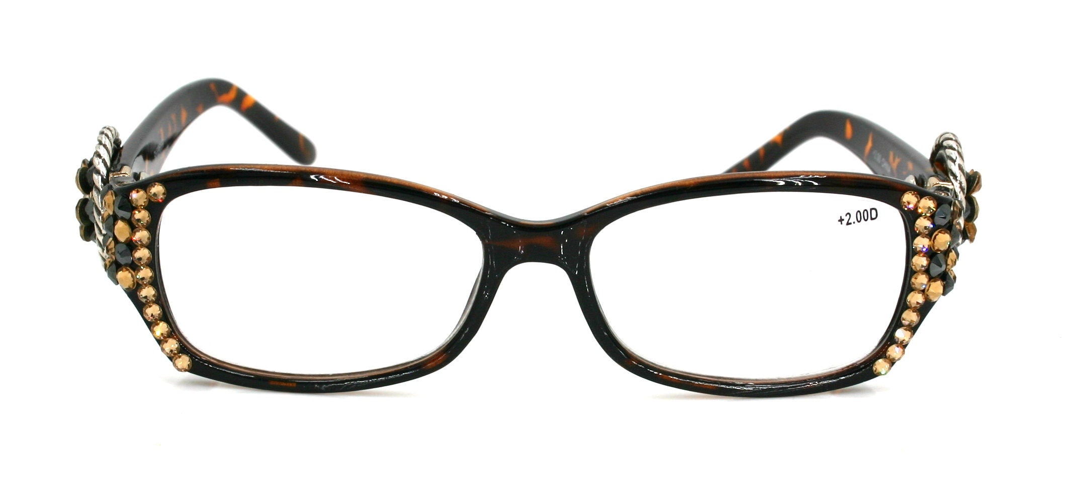 The Medallion, (Bling) Women Reading Glasses W (Hematite, L. Colorado) Genuine European Crystals (Tortoise Brown)  Concho. NY Fifth Avenue.