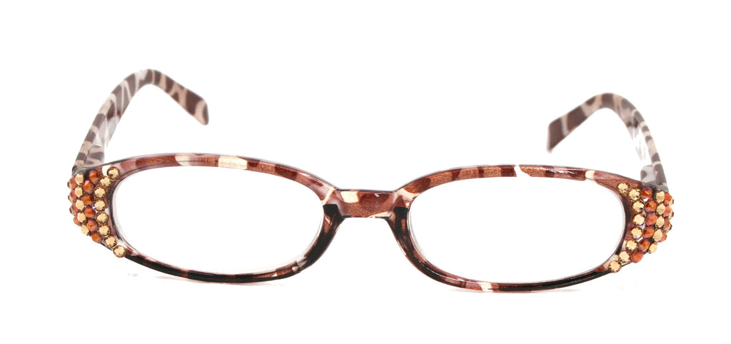 Isabella, (Bling) Reading Glasses Women W (Cooper, Light Colorado) Genuine European Crystals  Animal Print NY Fifth Avenue (Wide Frame)