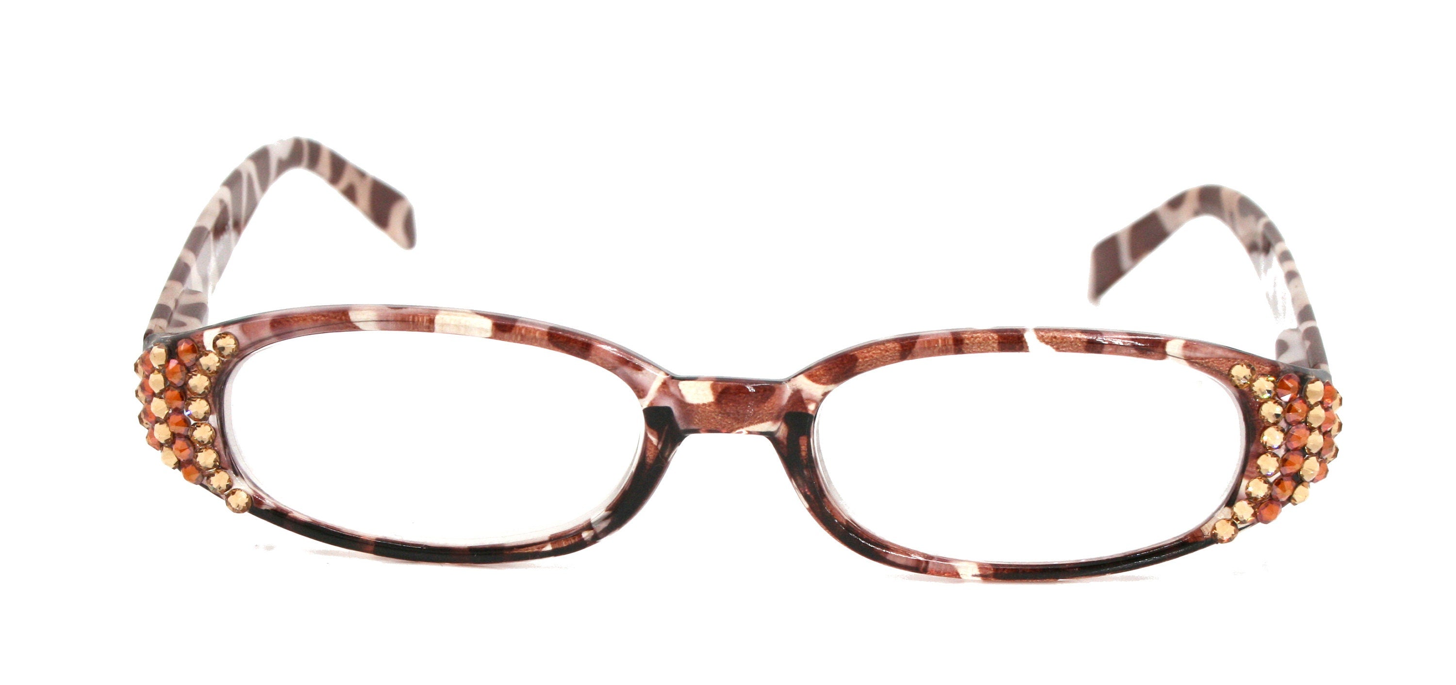 Isabella, (Bling) Reading Glasses Women W (Cooper, Light Colorado) Genuine European Crystals  Animal Print NY Fifth Avenue (Wide Frame)