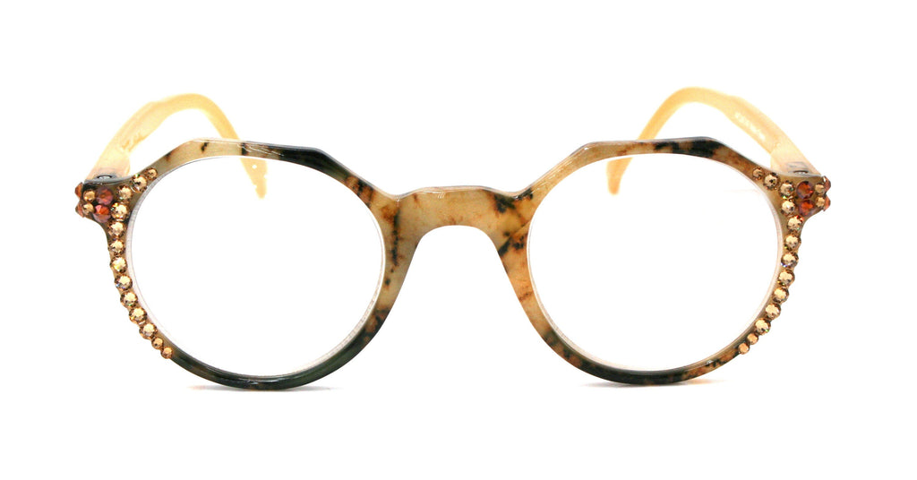 The Hexagon, (Bling) Women Reading Glasses W (Cooper, L. Colorado) Genuine European Crystals   (Yellow, Tortoise Shell) NY Fifth Avenue