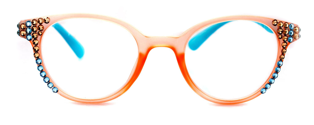 Rio, (Bling) Women Reading Glasses W (Light Colorado, Aquamarine) Genuine European Crystals, Translucent Round   NY Fifth Avenue