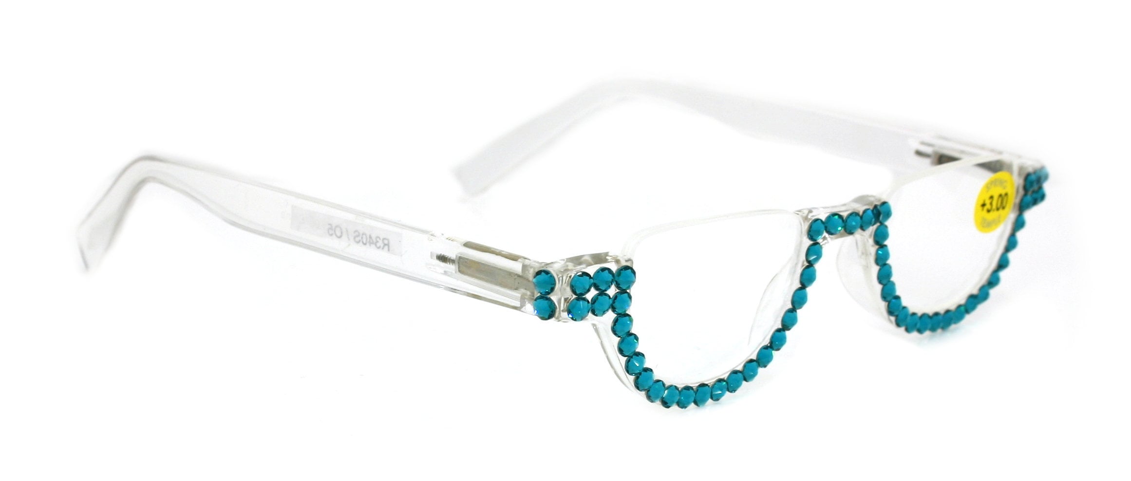 Half Moon, (Bling) Woman Reading Glasses Adorned W (Blue Zircon)  Genuine European Crystals  +1.25..+4  Lower Nose, NY Fifth Avenue