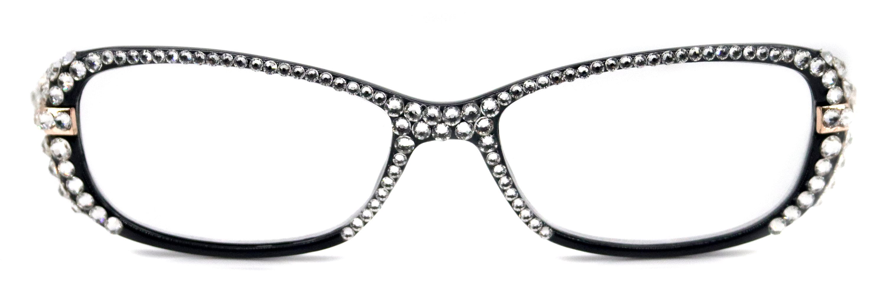 Glamour Quilted, (Bling) Reading Glasses For Women With (Full Top)  Genuine European Crystals+1.25 to +3 (White, Black) NY fifth avenue.