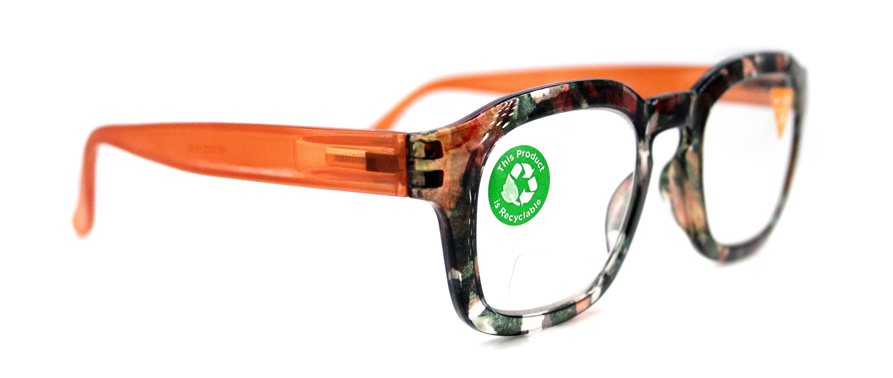 Sasha, (Premium) Reading Glasses High End Readers +1.25..+3 Magnifying Eyeglasses (Black n Orange) Camo Round Optical Frames NY Fifth Avenue