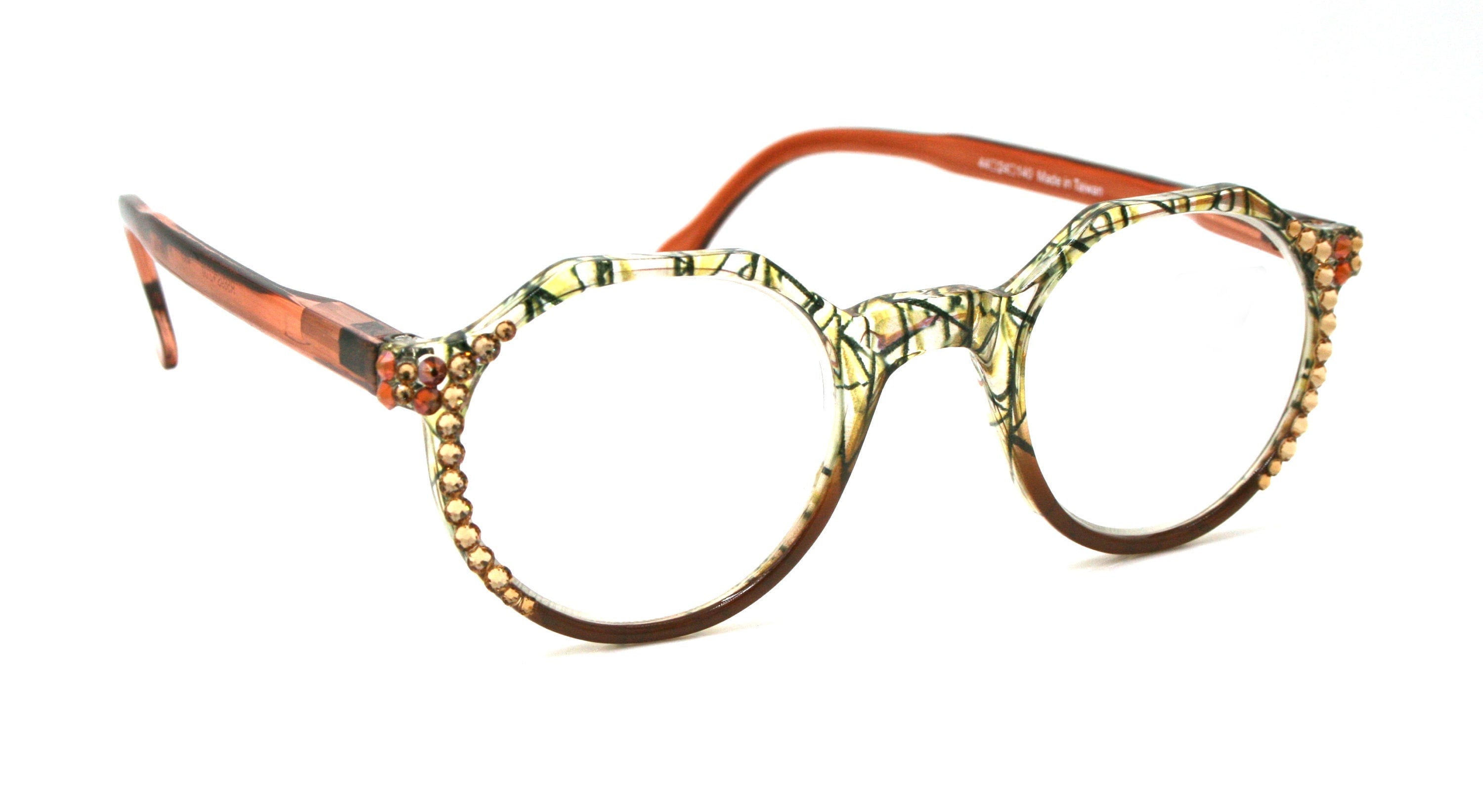 The Hexagon, (Bling) Women Reading Glasses W (Cooper + L. Colorado)Genuine European Crystals  (Clear Yellow, Orange) NY Fifth Avenue