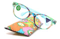 Versailles, (Premium) Reading Glasses High End Readers +1.25 .. +3.00 (Light Blue, Orange Floral) Round Optical Frames. NY Fifth Avenue.