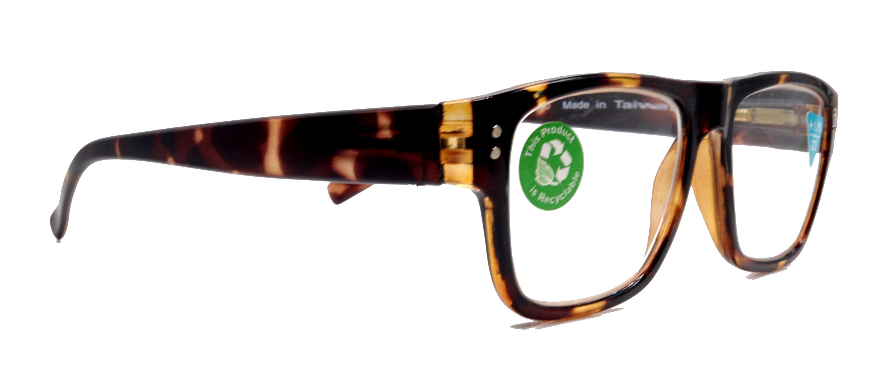 Brooklyn, (Premium) Reading Glasses, High End Readers +1.25...+3 Magnifying Eyeglasses (Brown Tortoise Shell) Square Frame. NY Fifth Avenue