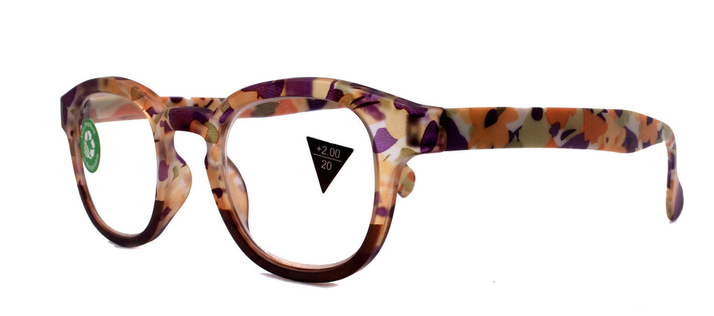 Autumn, (Premium) Reading Glasses High End Readers +1.25, +1.50..+3.00 Round Style. Optical Frame, (Brown, Purple Floral) NY Fifth Avenue