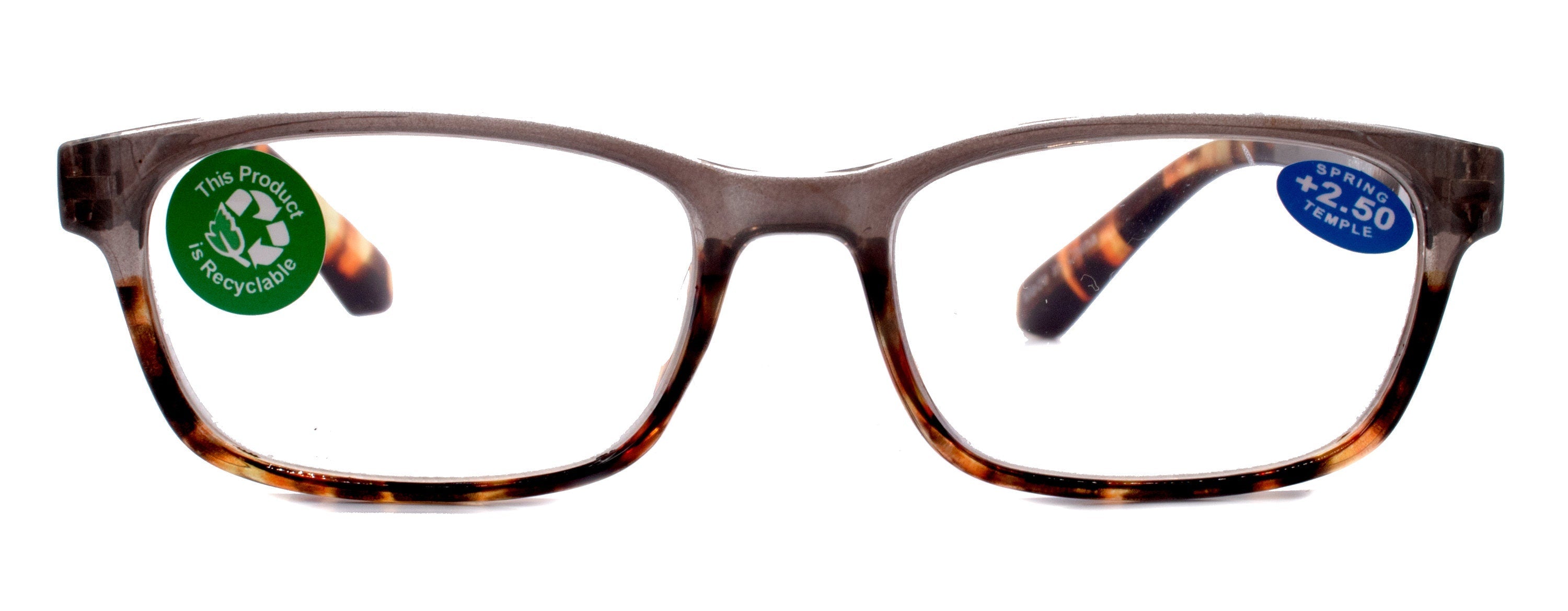Desiree, (Premium) Reading Glasses, High End Reader +1.25..+3 Magnifying Square Style (Gray Tortoise Brown) Optical Frame. NY Fifth Avenue