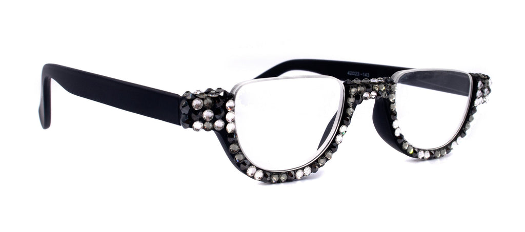 Half Moon, (Bling) Woman Reading Glasses Adorned W (Hematite, Clear, Black Diamond)  Genuine European Crystals  +1.25..+4, NY Fifth Avenue