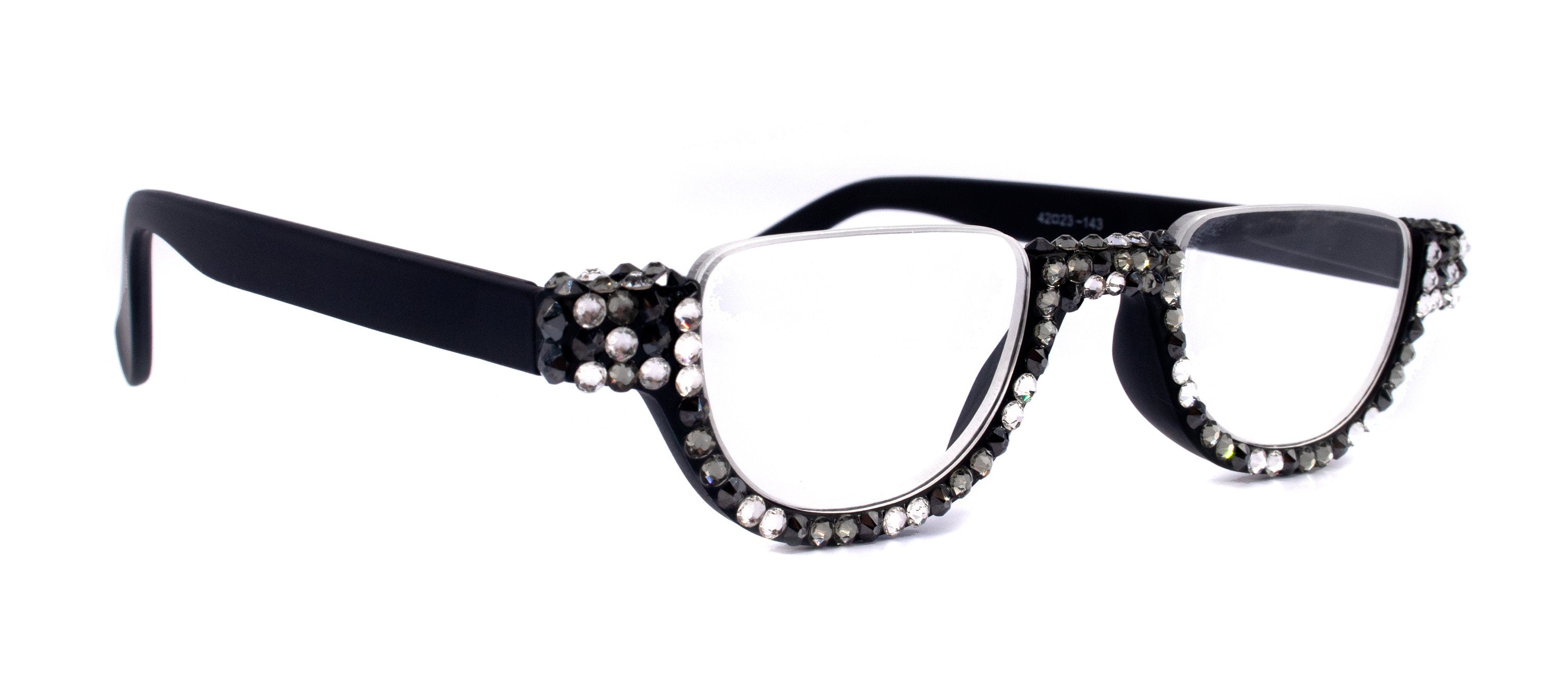 Half Moon, (Bling) Woman Reading Glasses Adorned W (Hematite, Clear, Black Diamond)  Genuine European Crystals  +1.25..+4, NY Fifth Avenue