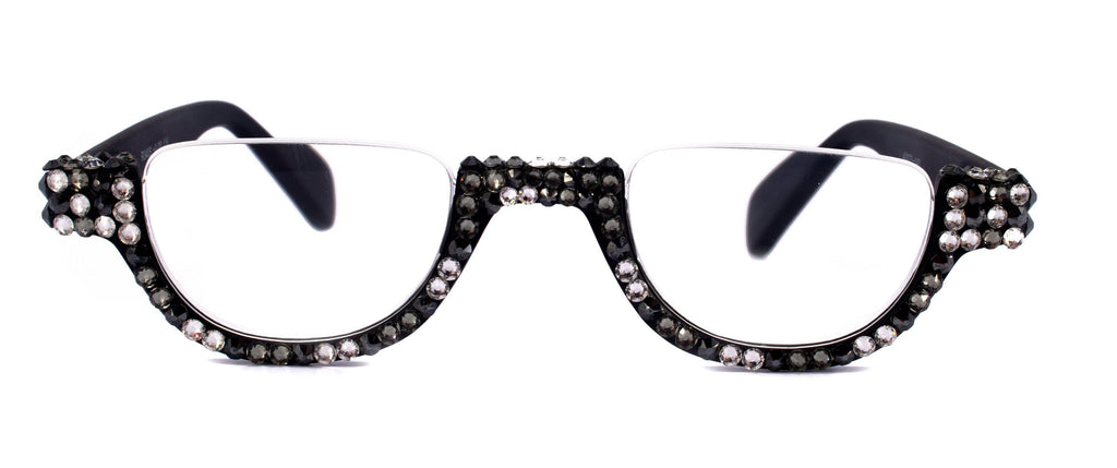 Half Moon, (Bling) Woman Reading Glasses Adorned W (Hematite, Clear, Black Diamond)  Genuine European Crystals  +1.25..+4, NY Fifth Avenue
