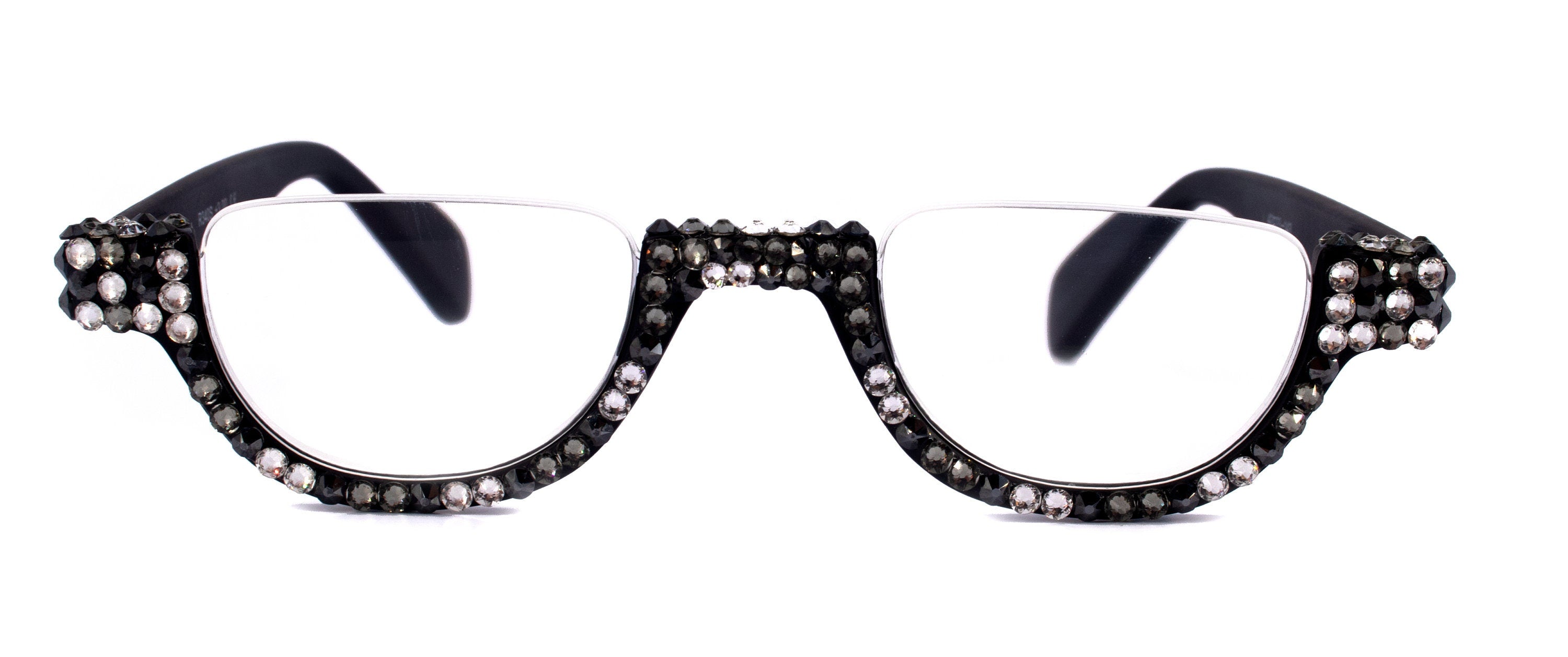 Half Moon, (Bling) Woman Reading Glasses Adorned W (Hematite, Clear, Black Diamond)  Genuine European Crystals  +1.25..+4, NY Fifth Avenue