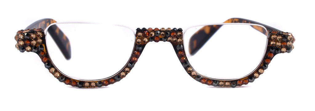 Half Moon, (Bling) Woman Reading Glasses Adorned W (Hematite, Cooper, L. Colorado) Genuine European Crystals  Lower Nose, NY Fifth Avenue.