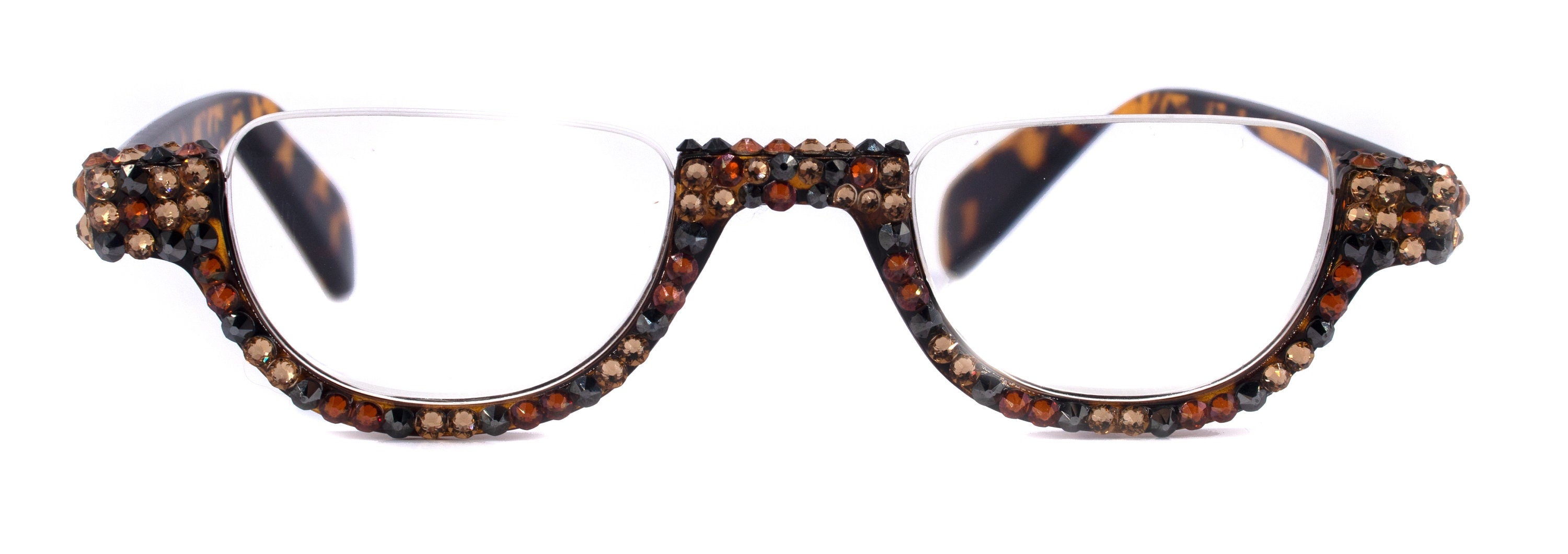 Half Moon, (Bling) Woman Reading Glasses Adorned W (Hematite, Cooper, L. Colorado) Genuine European Crystals  Lower Nose, NY Fifth Avenue.
