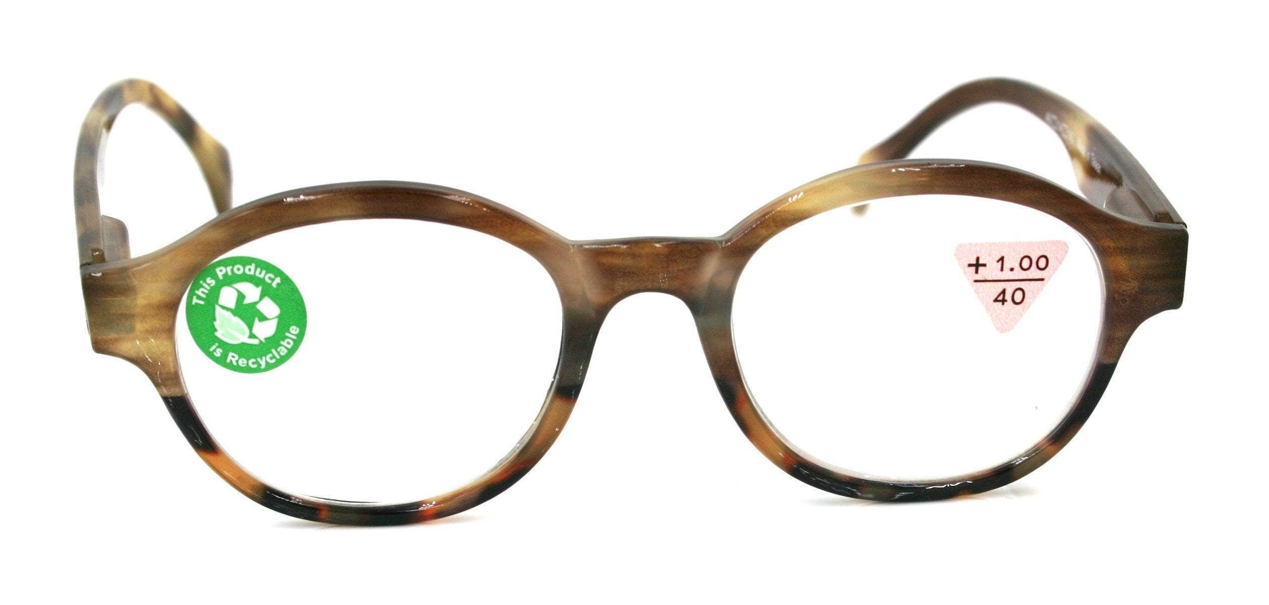 Citlalli, (Premium) Reading Glasses, Round Frame  +1.25 .. +3 Magnifying Eyeglasses (Marble Brown) Circle Style. NY Fifth Avenue