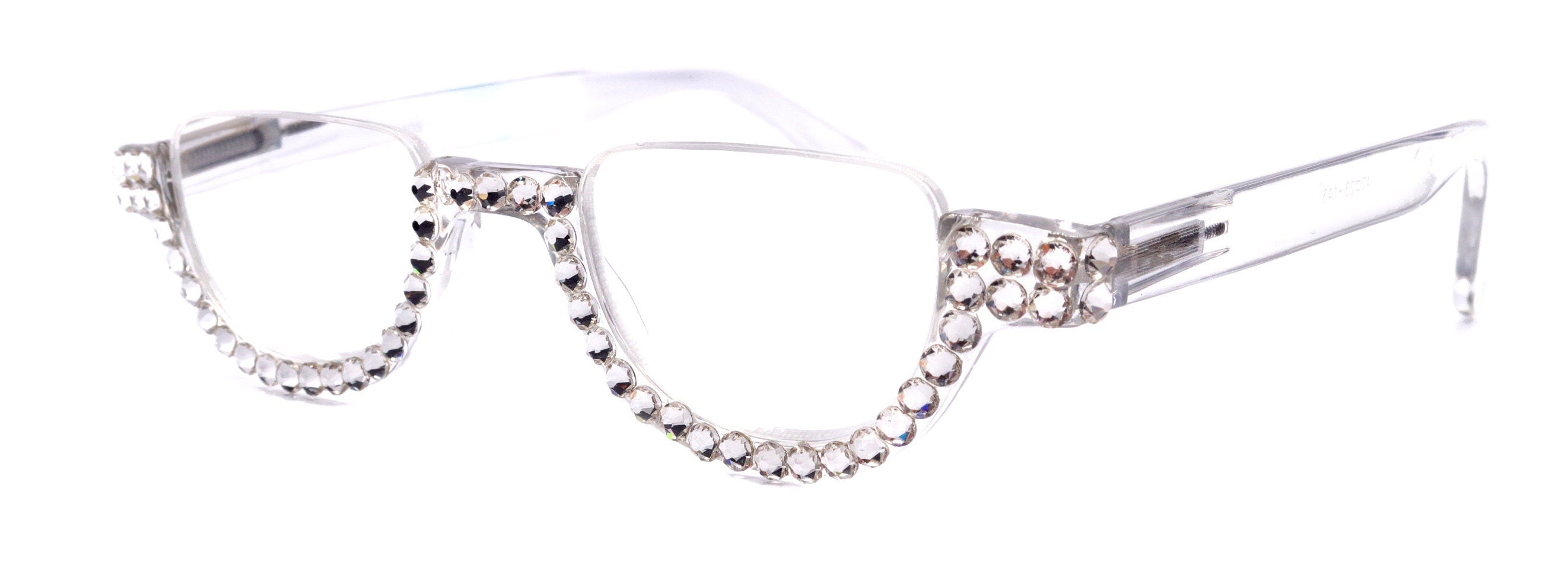 Half Moon, (Bling) Reading Glasses For Woman Adorned W (Clear) Genuine European Crystals, (Translucent) Lower Nose Frame, NY Fifth Avenue