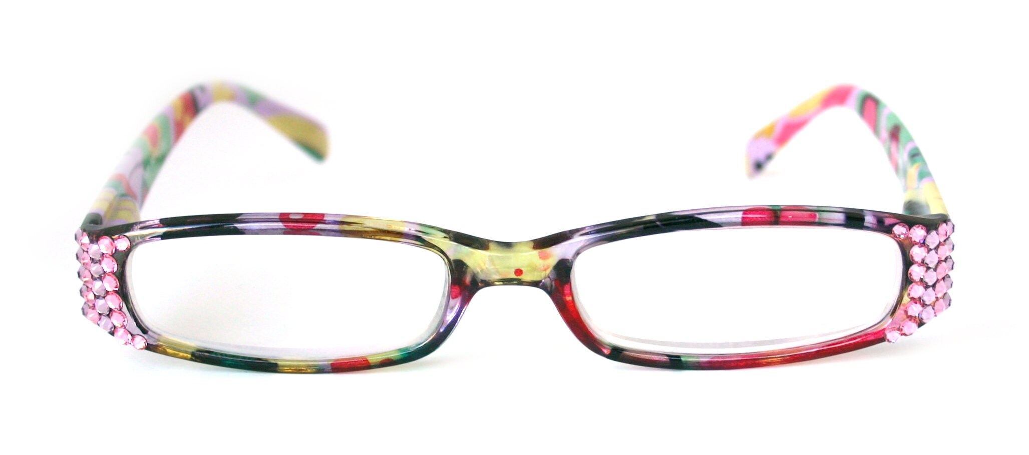 Elsa, (Bling) Reading Glasses for women W (L. Amethyst, Rose) Genuine European Crystals (White, Pink) Paisley, Optical    NY Fifth Avenue