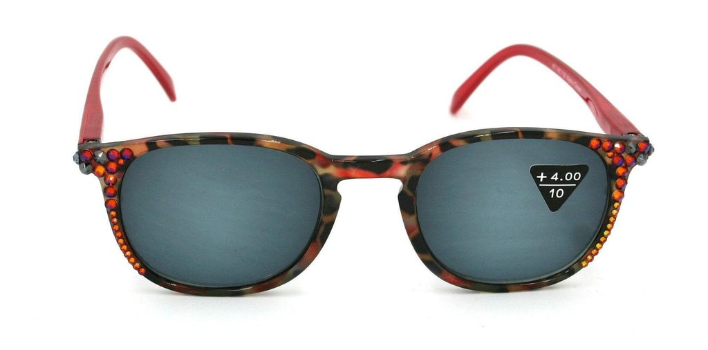 Maya, (Bling) (Sunglass Reader) (No Bifocal) 4 Women W (Volcano, Hematite) Genuine European Crystals  (Red, Black) NY Fifth Avenue