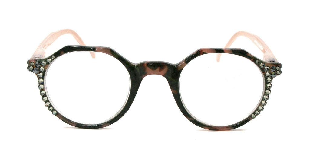 The Hexagon, (Bling) Women Reading Glasses W (Hematite, Black Diamond) Genuine European Crystals  (Peach, Tortoise Brown) NY Fifth Avenue