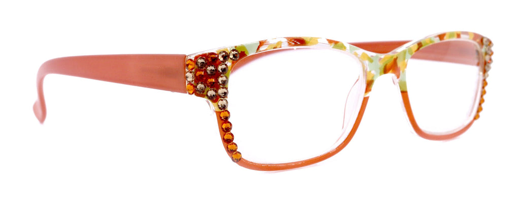 Olivia, (Bling) Women Reading Glasses Adorned W (Tangerine, L. Colorado) Genuine European Crystals. (Orange Green Yellow)  NY fifth avenue