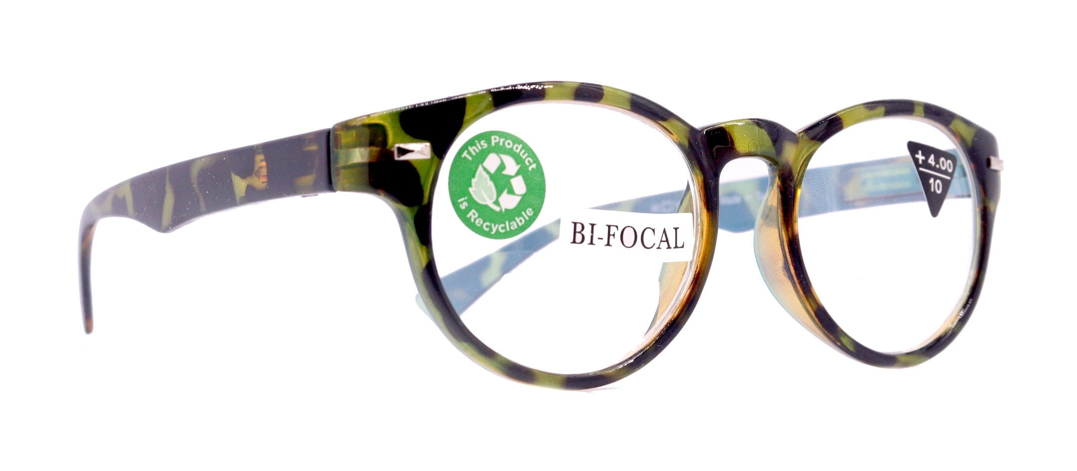 Brook, (Line Bifocal) (Premium) Reading Glasses, High-End Readers 1.25 to 3 Magnifying, Fashion Round (Tortoise Brown, Blue) NY Fifth Avenue
