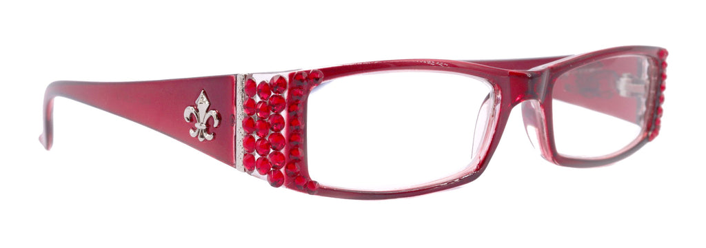 The French, (Bling) (Fleur De Lis) Women Reading Glasses W (L. Siam) European Crystals, Magnifying, Rectangular (Wine Red) NY Fifth Avenue
