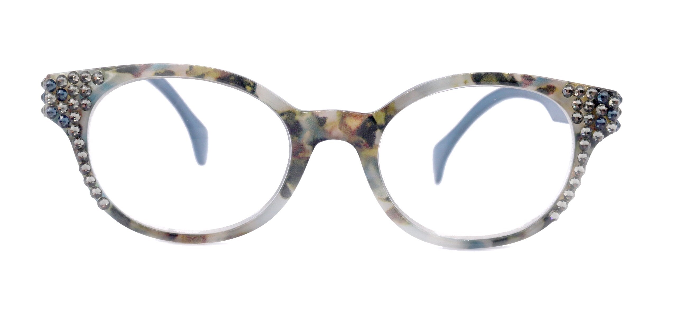 Sally, (Bling) Women Reading Glasses W (Black Diamond, Montana) Genuine European Crystals,   +1.25..+3 (Blue) Tortoiseshell. NY Fifth Avenue