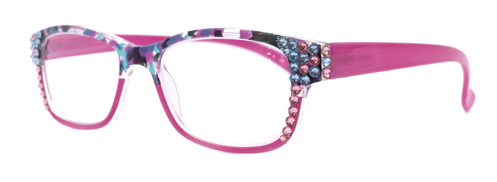 Olivia, (Bling) Women Reading Glasses Adorned W (Rose, Aquamarine) Genuine European Crystals. (Pink, Blue Tortoise Grey)  NY fifth avenue