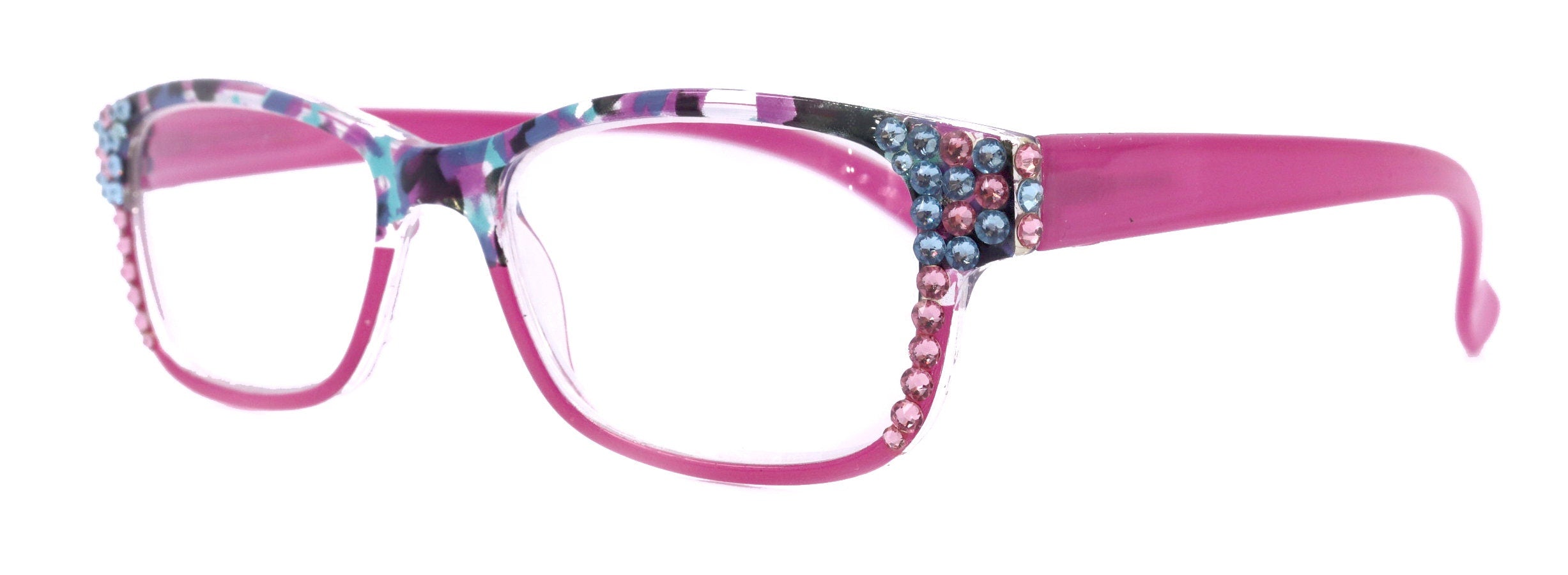 Olivia, (Bling) Women Reading Glasses Adorned W (Rose, Aquamarine) Genuine European Crystals. (Pink, Blue Tortoise Grey)  NY fifth avenue