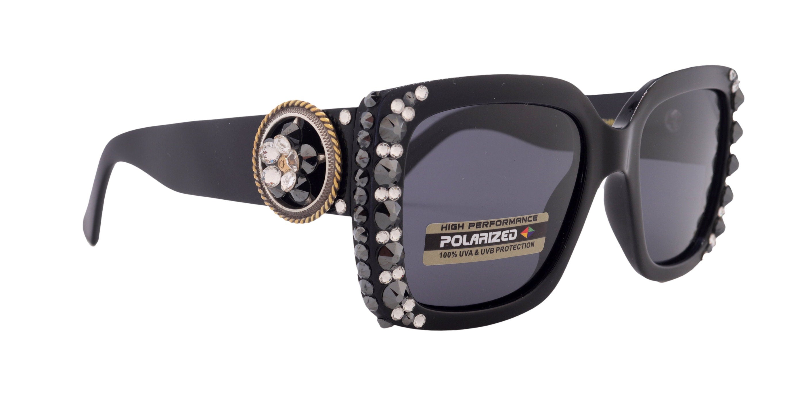 Western Rope edge Concho w/ Genuine European Crystals  Women Bling Sunglasses