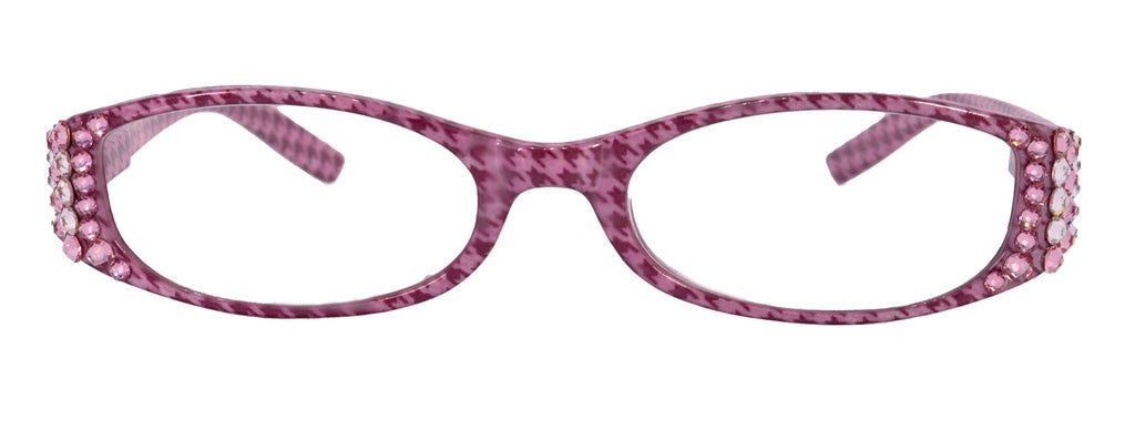 The Scottish, (Bling) Reading Glasses Embellished w (Rose, Clear)   (Hounds Tooth Check) Rectangular (Pink) NY Fifth Avenue