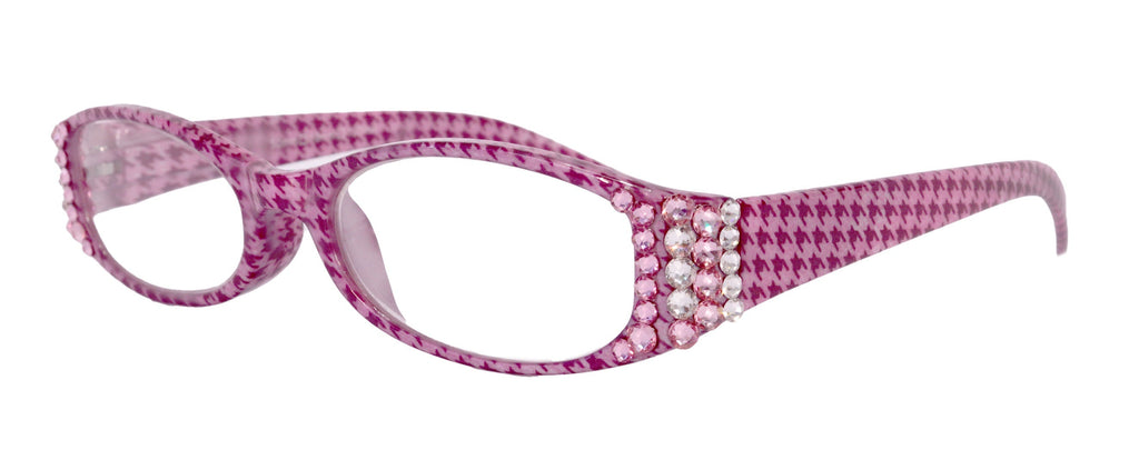 The Scottish, (Bling) Reading Glasses Embellished w (Rose, Clear)   (Hounds Tooth Check) Rectangular (Pink) NY Fifth Avenue