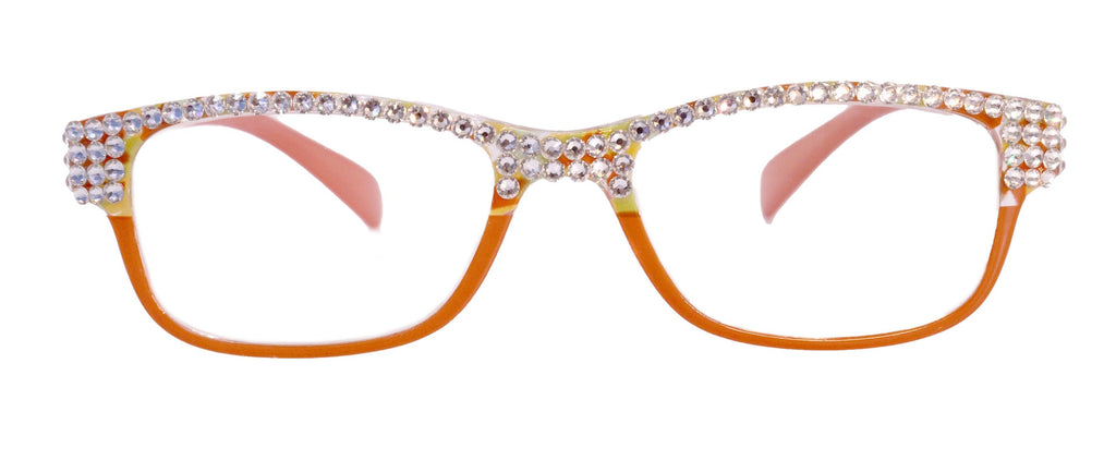 Olivia, (Bling) Women Reading Glasses Adorned with (Full Top) (Clear) Genuine European Crystals.  (Orange) Square, NY fifth avenue.