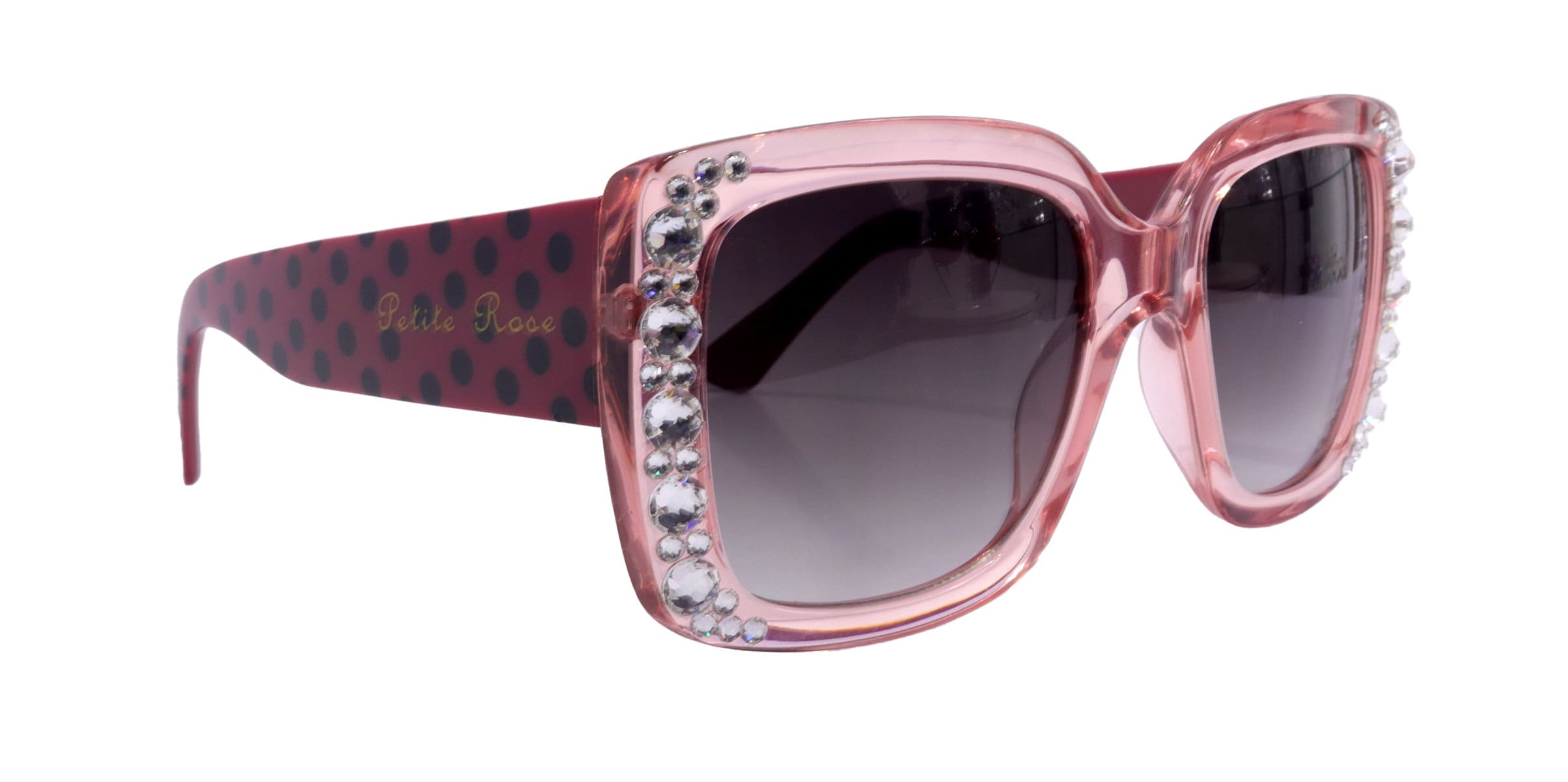 Minnie, (Bling) Women Sunglasses W (Hematite) Genuine European Crystals  100% UV Protection, Polka dot Translucent Clear, NY Fifth Avenue.