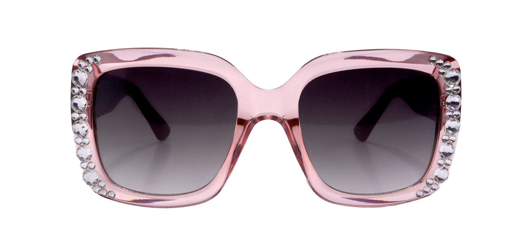 Minnie, (Bling) Women Sunglasses W (Hematite) Genuine European Crystals  100% UV Protection, Polka dot Translucent Clear, NY Fifth Avenue.