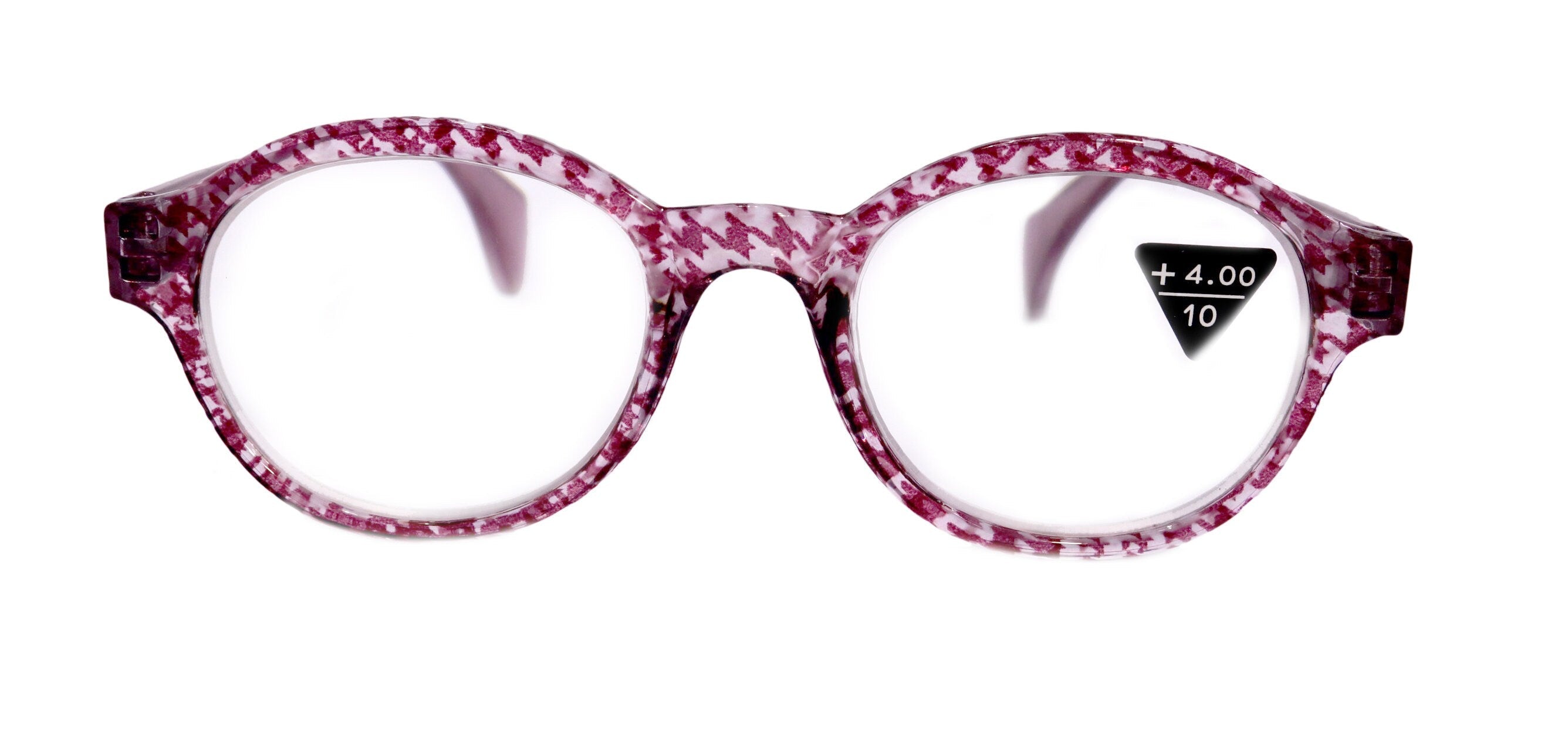 The Alchemist, (Premium) Reading Glasses, High End Readers, Magnifying Eyeglasses, (Pink Translucent) (Round) (Houndstooth) NY Fifth Avenue