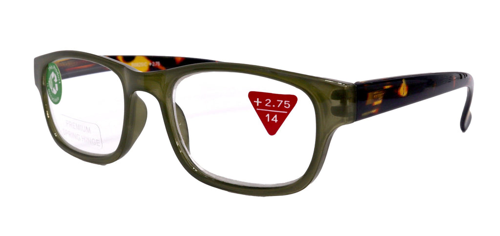 Jade, Premium Reading Glasses High End Reading Glass +1.25 to +6.00 magnifying glasses, Square, Olive green, optical Frames
